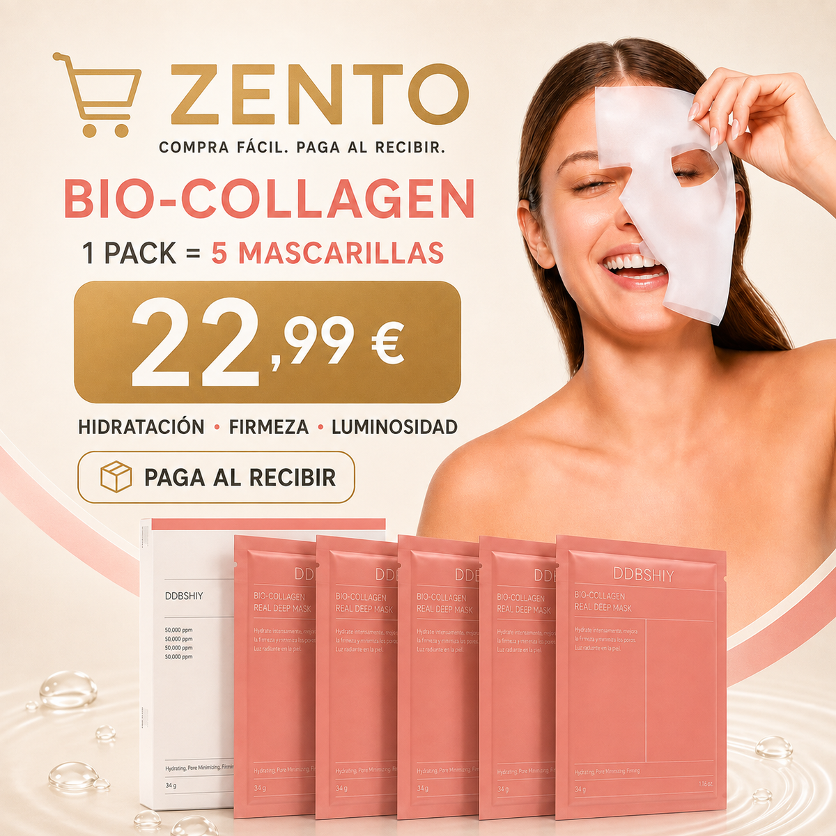 Mascarillas Faciales BIO-COLLAGEN de Hidrogel – Pack de 5 Unidades