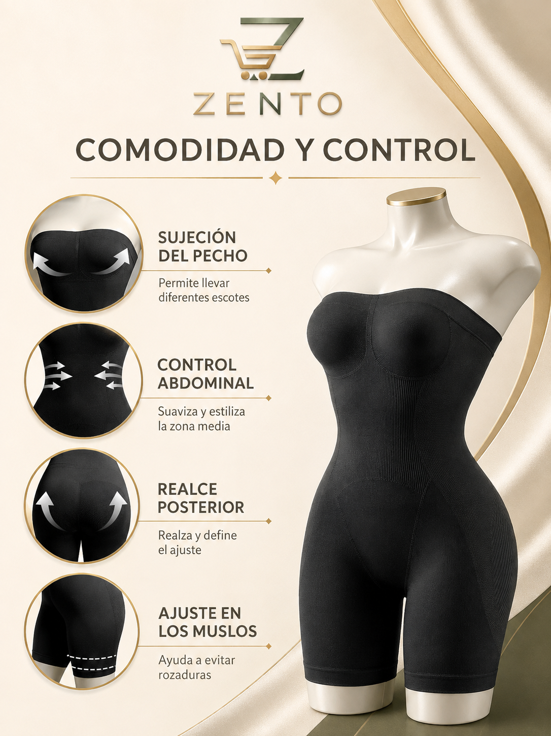 Faja moldeadora sin tirantes con control de abdomen negro M/L