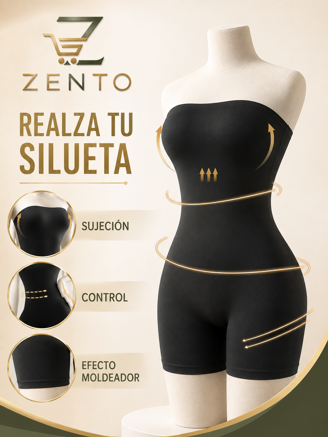 Faja moldeadora sin tirantes con control de abdomen negro M/L
