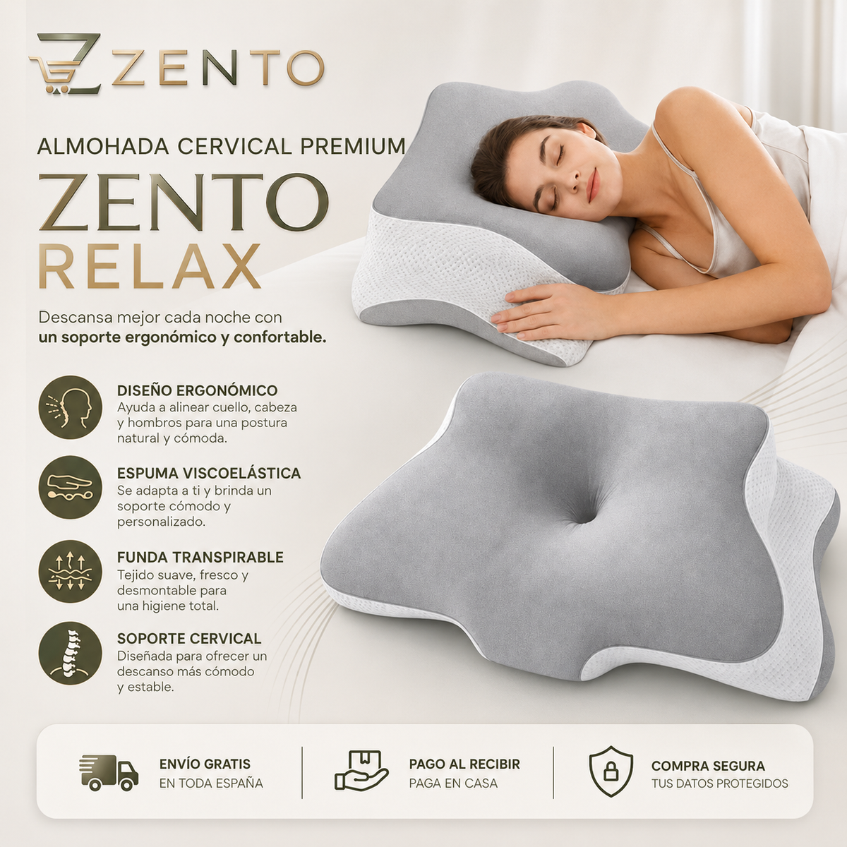 Almohada cervical y Ortopédica - Descansa mejor, despierta mejor